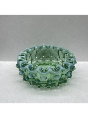 Vintage Fenton Glass Green Opalescent Hobnail Trinket Ashtray 3.5” Ring Dish